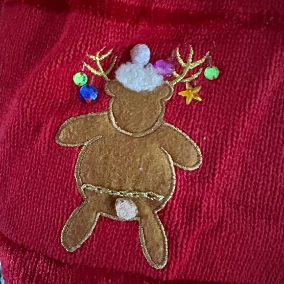 The Quaker Factory Christmas cardigan sweater Red Reindeer Large vintage 1990s - Picture 6 of 11